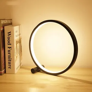SXYSXYSXY Nachttischlampe Minimalismus Ring Tischleuchte Moderne Schlafzimmer Rund Tischlampe 5W Warmes Licht 3000K Kleine Nachtlicht für Wohnzimmer Kinderzimmer Ø15cm,Schwarz