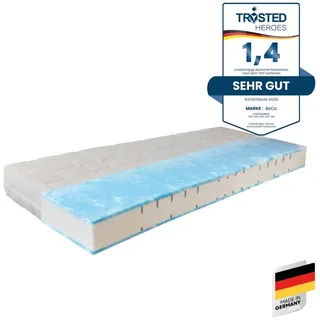 Gelschaummatratze GUMO, 7 Zonen Matratze 90x200,140x200 und mehr, weiche & feste Seite, Beco, 20 cm hoch, druckentlastende Gelschaumauflage,atmungsaktiv, Partner-/Wendematratze weiß 90 cm x 200 cm x 20 cm