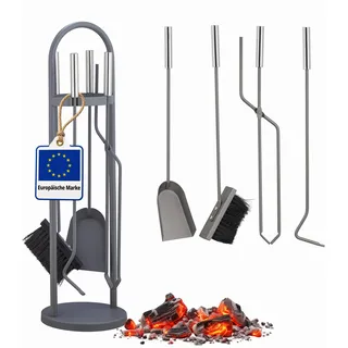 Relaxdays Kaminbesteck 5-tlg. 68,5 x 20 x 20 cm grau