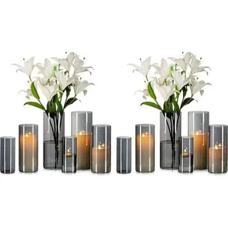 Famanu Set von 12 großen Zylindervasen aus Glas - für Blumen und Dekoration