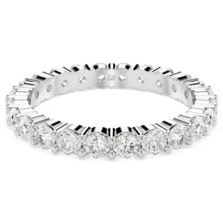 Swarovski Matrix Ring, Weißer Damenring mit Silberfarbenem Finish und Klaren Kristallen im Rundschliff in Durchgehender Reihe, Größe: 58