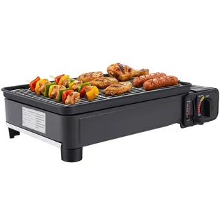 Camping Gasgrill & Gaskocher Outdoor, 2200W Tischgrill Gas Campinggrill Überspannungsschutz mit Fettbehälter, Koffer & 2 Grillnetz, Klein Tischgasgrill Tragbarer für Camping, Terrasse
