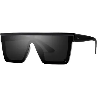 SOJOS Sonnenbrille Damen Verspiegelt Groß, Rechteckige Dicken Rahmen Flach Oben Sonnenbrillen Siamesische Linse SJ2117 - L