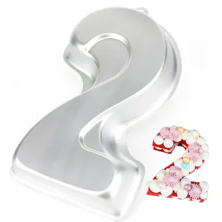 Cayanmydery Kuchenform in Form der Zahl 2, DIY 3D zweijährige Geburtstagskuchenform, Aluminium-Kuchenform, Antihaft-Backwerkzeuge
