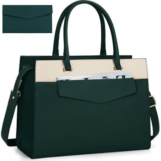 RAINSMORE Handtasche Damen Umhängetasche 2 in 1 Laptoptasche 15.6 Zoll Kunstleder Beige Green