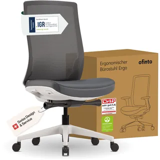 ofinto Ergo Bürostuhl Ergonomisch ohne Armlehnen Weiß | Schreibtischstuhl mit Synchronmechanik, Lordosenstütze & Sitzhöhenverstellung | Bequemer Office Chair, PC & Büro Stuhl | Flexibler Drehstuhl