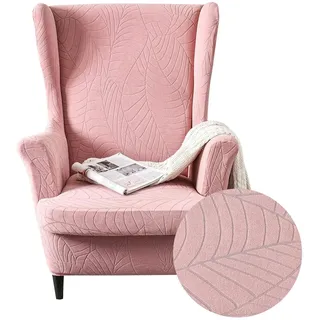 Highdi 2-Teilig Ohrensessel Überzug, Sessel-Überwürfe Ohrensessel Pflanzen Jacquard Einfarbig Schonbezüge Bezug Sesselhusse Strandmon Tiger Stuhlbezug mit Armlehne Hohe Rückenlehne (Rosa)