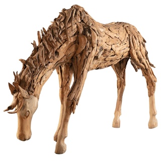 Casa Padrino Luxus Deko Skulptur Pferd Naturfarben 250 x 60 x H. 150 cm - Riesige Gartenskulptur - Lebensgroße Skulptur - XXL Deko Skulptur - XXL Deko Figur - XXL Tierfigur - Luxus Deko Tierfigur