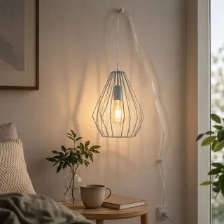Xxl Pendelleuchte Mit Stecker Grau Draht Schirm L5,5m