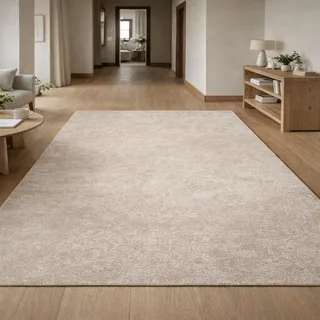 Generisch Teppich Quadratisch,Abstraktes Beige, Weiß, 150 x 150 cm, Kurzflor Teppiche fürs Wohnzimmer Schlafzimmer Esszimmer Küche Flur Dekoration