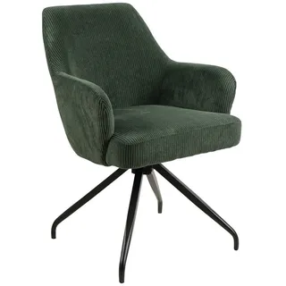 Livetastic Armlehnstuhl Cord, Grün, Schwarz, Holz, Metall, Textil, Pappel, Sperrholz, Drehkreuz, 57x86x65 cm, Sitzfläche 360° drehbar, Esszimmer, Stühle, Esszimmerstühle, Armlehnenstühle