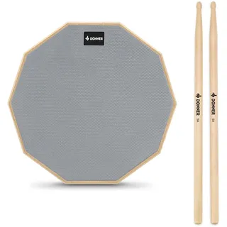 Donner Practice Pad Drum Übungspad 8 Zoll/20.32cm mit Drumsticks, Grau