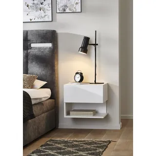 BMG Möbel Nachtschrank hängend wandmontage mit Schublade Nachtkonsole modern in Weiss, anthrazit oder Holzdekor (1, Weiss, Schublade + Ablagefach)