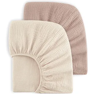 Bearmoss 2er Set Kinder Spannbettlaken,Musselin-Bettlaken 100% Baumwolle Baby-Bettlaken 60x120cm/140x70cm Reisebett Spannlaken Beistellbett Leintücher