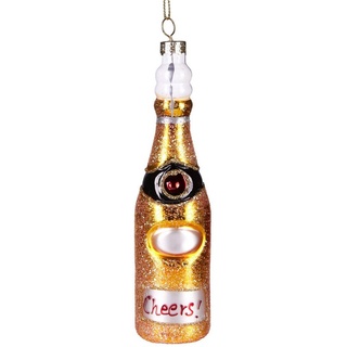 BRUBAKER Christbaumschmuck Handbemalte Weihnachtskugel Champagnerflasche, schöner Weihnachtsanhänger aus Glas, mundgeblasenes Unikat - 15 cm goldfarben
