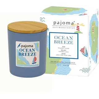 Duftkerze im Glas Ocean Breeze, 140 g mit Bambusdeckel 27 Std. Brenndauer, intensiver Duft Kerze in Geschenkverpackung | Frische Brise mit Bergamotte, Orange & Lavendel - Luxus-Deko für Zuhause