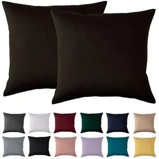 Kissenbezug 80x80 2er Set - Kopfkissenbezug 80 x 80 cm Braun Für Kissen 100% Mikrofaser Kissenhülle Bügelfrei & Knitterfrei mit Reißverschluss