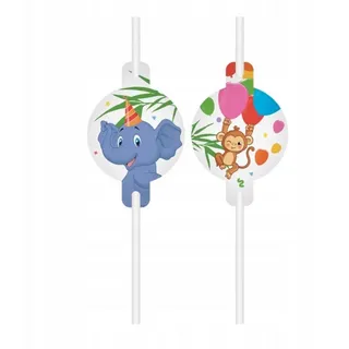 partydeco Trinkhalme Papierstrohhalme Safari Dschungel Tiere, 4 Stück, 24 cm, (4-tlg)