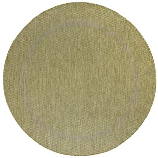 Carpetsale24 In & Outdoor Teppich Wetterfest 120 cm Rund Grün in Einfarbig Bordüre Design für Balkon, Terasse, Küchenteppich