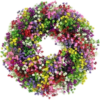 FUBESK Künstlicher Türkranz, Schleierkraut, Frühlingssommer-Kranz für Haustür, vier Jahreszeiten, Outdoor-Ornamente für Zuhause, Wandparty und Festival, Feier, Dekoration, Ganzjahresdekoration, 40 cm