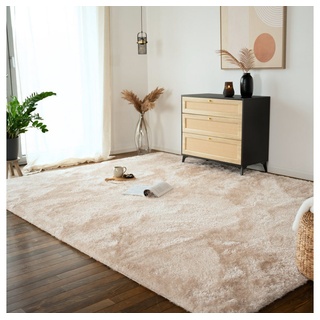 Hochflor-Teppich SOFI - Schadstofffrei & Fußbodenheizung geeignet, HOME DELUXE, rechteckig, Höhe: 43 mm, I Langflor, flauschiger Teppich beige
