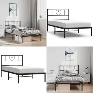 Bettgestell Mit Kopfteil Metall Schwarz 100x200 Cm - Metallbett - Kopfteil