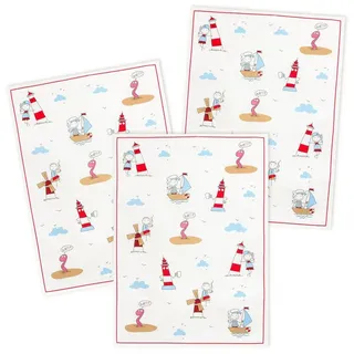 Kracht Geschirrtuch Wattwurm, (3-tlg., 3-teilig), 3er Pack Geschirrtücher (3 Stück), ca. 50 x 70 cm, Halbleinen bedruckt bunt