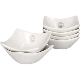 MamboCat Tapas Schälchen weiß aus Porzellan I kleine Servierschalen Vintage I Partyschälchen Snackschalen & Dipschalen Set I mini Porzellan Schalen mit Muster I viereckige Dessertschalen 6 teilig