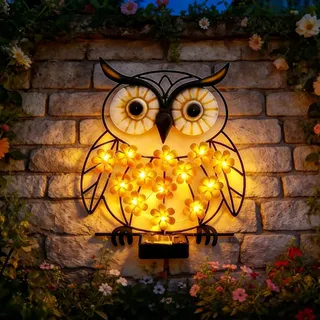 Nexoria Eule Solar Wandleuchte Metall Eulen Solarlampen für Außen Wand LED Solarleuchten für Aussen Wanddeko Blumen Solar Wandlampe Außenwandleuchte Solarleuchten für Wand Garten Zaun (A)