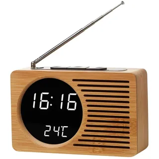 Multifunktionales Nachttischradio mit Holzwecker und hochauflösendem Großbildschirm (Digitaluhr) - Schwarz