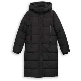 Tom Tailor Damen Puffer-Mantel mit abnehmbarer Kapuze, schwarz, Uni, Gr. XXXL
