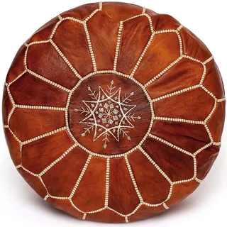 ALMADIH marokkanische Echtleder Sitzkissen Cognac braun gefüllt geliefert Robustes Leder Traditionelle Handarbeit orientalische Ottoman Sitzsack Sitzpouf Bodenkissen Fußhocker Hellbraun (Pouf Cognac)