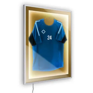 Bildershop-24 Objektrahmen Trikotrahmen aus Massivholz beleuchtet für Objekte bis 25mm VARIO46 3D inkl. LED-Leiste und Passepartout 28x35cm Silber matt (lackiert)