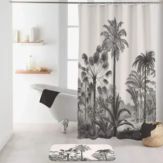 Douceur d'Intérieur Duschvorhang mit Haken, 180 x 200 cm, Polyester, Bedruckt, Motiv Cocoty des Places, Mehrfarbig