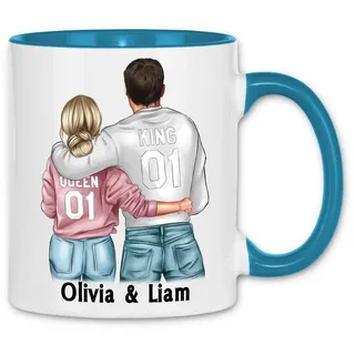 wowshirt Tasse Personalisiert mit Namen Jahrestag Hochzeitstag Geschenk für Pärchen Freund und Freundin Individuelle Pärchen Valentinstag, Farbe:White - Light Blue