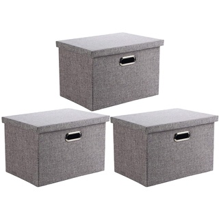 Wintao Aufbewahrungsbox mit Deckel, Faltbare Kisten Aufbewahrung Grau Klein 34 x 25 x 18 cm, 3 Stück