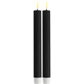 ReWu LED Kerze Deluxe Homeart, Indoor LED-Kerze mit Realistischer Flamme auf einem Echtwachsspiegel, Warmweißes Licht, Schwarz, Stabkerze, 24 cm, Echtwachs