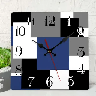 ArtSocket Wanduhr aus Holz, geräuschlos, Nicht tickend, Marineblau, Schwarz, Grau, abstrakt, geometrisch, minimalistisch, quadratisch, rustikale Wanduhren, Büro, batteriebetrieben (30.5 cm)