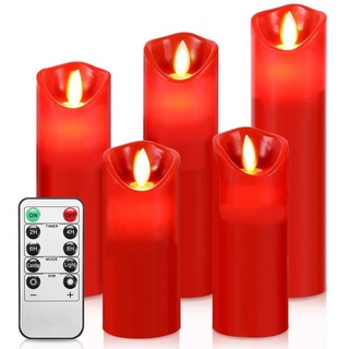 Bettizia LED-Kerze 5X LED Kerzen Timer flackernde Flamme Fernbedienung Weihnachtsdeko (5-tlg., mit Fernbedienung Timer), Φ 5,3cm x H. 13 / 14 / 16 / 18 / 20 cm rot