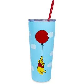 Winnie The Pooh Doppelwandiger Reisebecher aus Edelstahl mit Deckel und Strohhalm, Karnevalstasse, hoher Kaltbecher für Getränke und Getränke, Heim- und Küchenutensilien, Fassungsvermögen: 625 ml