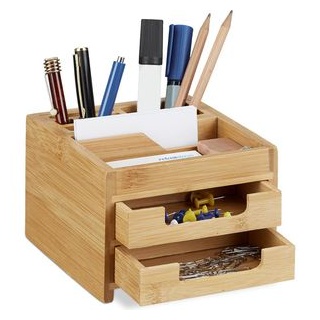 Relaxdays Schreibtisch-Organizer 10022189, Bambus, 4 Fächer und 2 Schubladen, braun