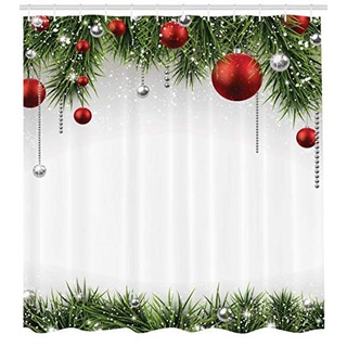 ABAKUHAUS Weihnachten Duschvorhang, Baum Balls Ornaments, Waserdichter Stoff mit 12 Haken Set Dekorativer Farbfest Bakterie Resistet, 175 x 200 cm, Grün-Roten