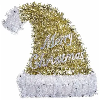 EDCO Hänge-Weihnachtsbaum Weihnachtsmütze-Lametta Türdeko (1 St), "Merry Christmas" goldfarben
