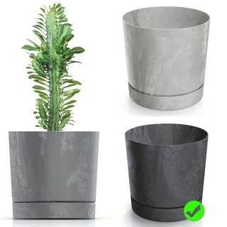 BirnePower Blumentopf Blumenkübel Übertopf Rund mit Untersetzer TUBO P Beton Effect Pflanzkübel Pflanztopf Matt (Anthrazit, 110)