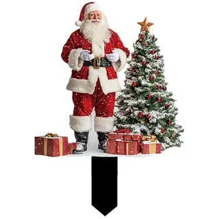 Weihnachtliche Gartenstecker | Weihnachtsmann-Weihnachtsbaum-Gartenstecker – Blumentopf-Dekoration, Gartenzubehör, Weihnachts-Rasenstecker zur Verschönerung Ihres Weihnachtshofs