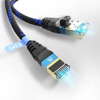Ultra HDTV CAT 8.1 Netzwerkkabel 25m – 40 Gbps LAN Kabel S/FTP, Ethernet Kabel 2000MHz, RJ45 Patchkabel für Gaming PS5 Xbox Router, Nylon Knickschutz, Designed in Germany