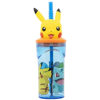 POKÉMON Kinderbecher Pokemon Pikachu 3D Deckel Kinder Trinkbecher, BPA-Frei, Becher mit integriertem Halm 360 ml bunt