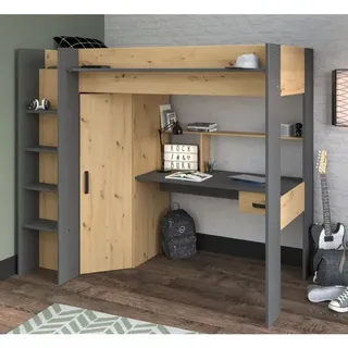 Parisot Hochbett mit Schreibtisch und Kleiderschrank Bett 90 x 200 cm | Gr.: onesize
