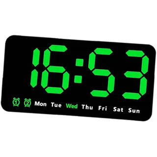 kowaku Schreibtisch-Digitaluhr, LED-Wecker mit Tag und Datum, Tischuhr mit großem Bildschirm, dimmbare Wanduhr, elektronische Uhr für Schlafzimmer, Teenager, GRÜN