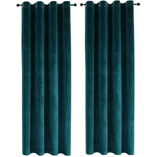 TiborTex Samt Vorhang 2er Set Petrol Ösen 140x145 cm Verdunkelung Samt weich Blickdicht Gardine Schlafzimmer Wohnzimmer abdunkelnd Ösenvorhang